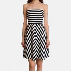 NWT The Limited Strapless Striped A Line Tea Dress Preppy Dark Navy Blue White M